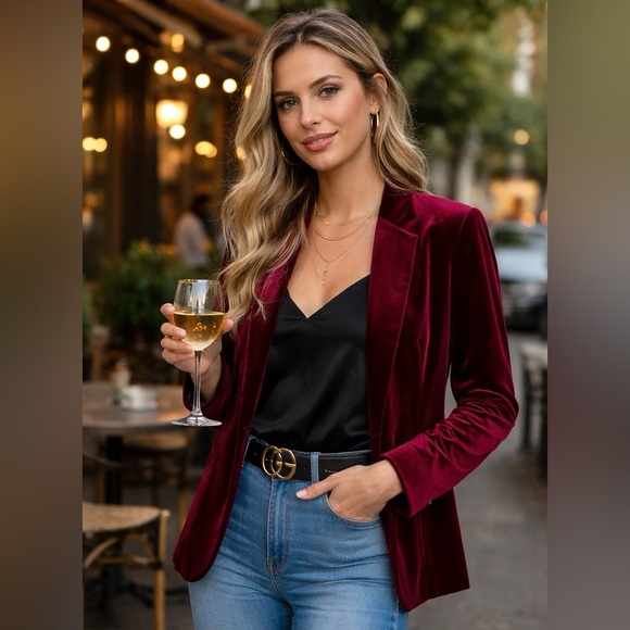 Walter Baker Seth Burgundy Velvet Cropped Blazer Jacket NWT Small - Picture 2 of 6